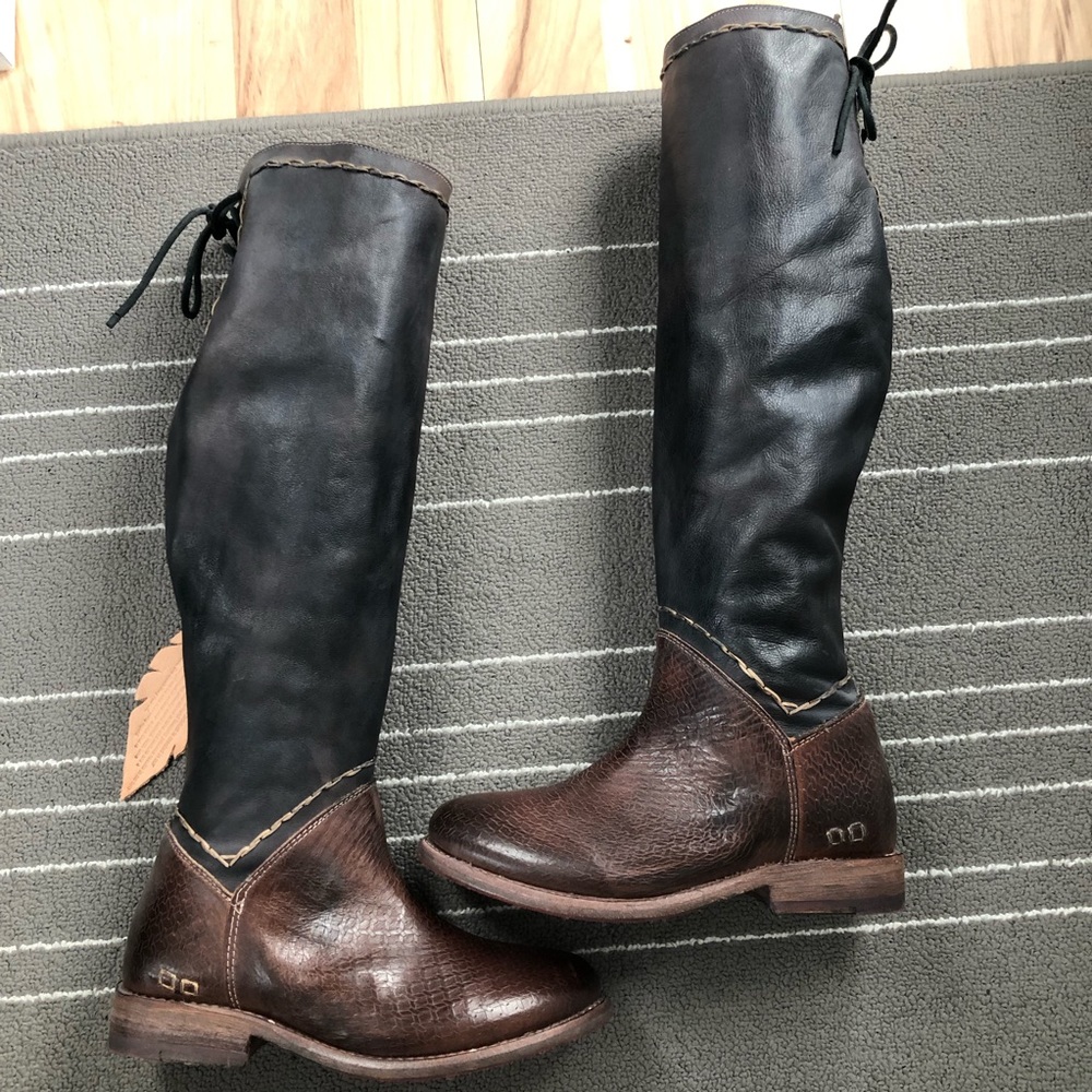 NWT Bed Stu Manchester Embossed Brown Leather Tall Boots